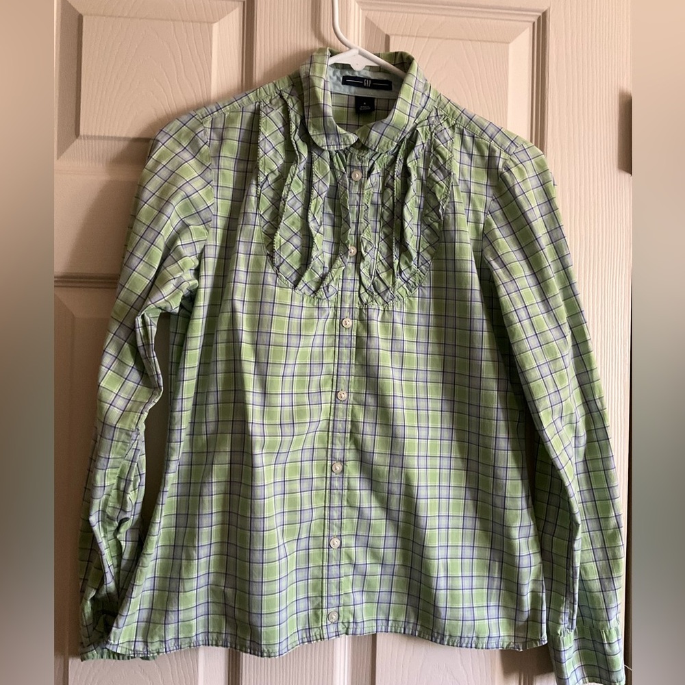 Gap Size 6 Green Cotton Button Down Romantic Coquette Academia Long Sleeve